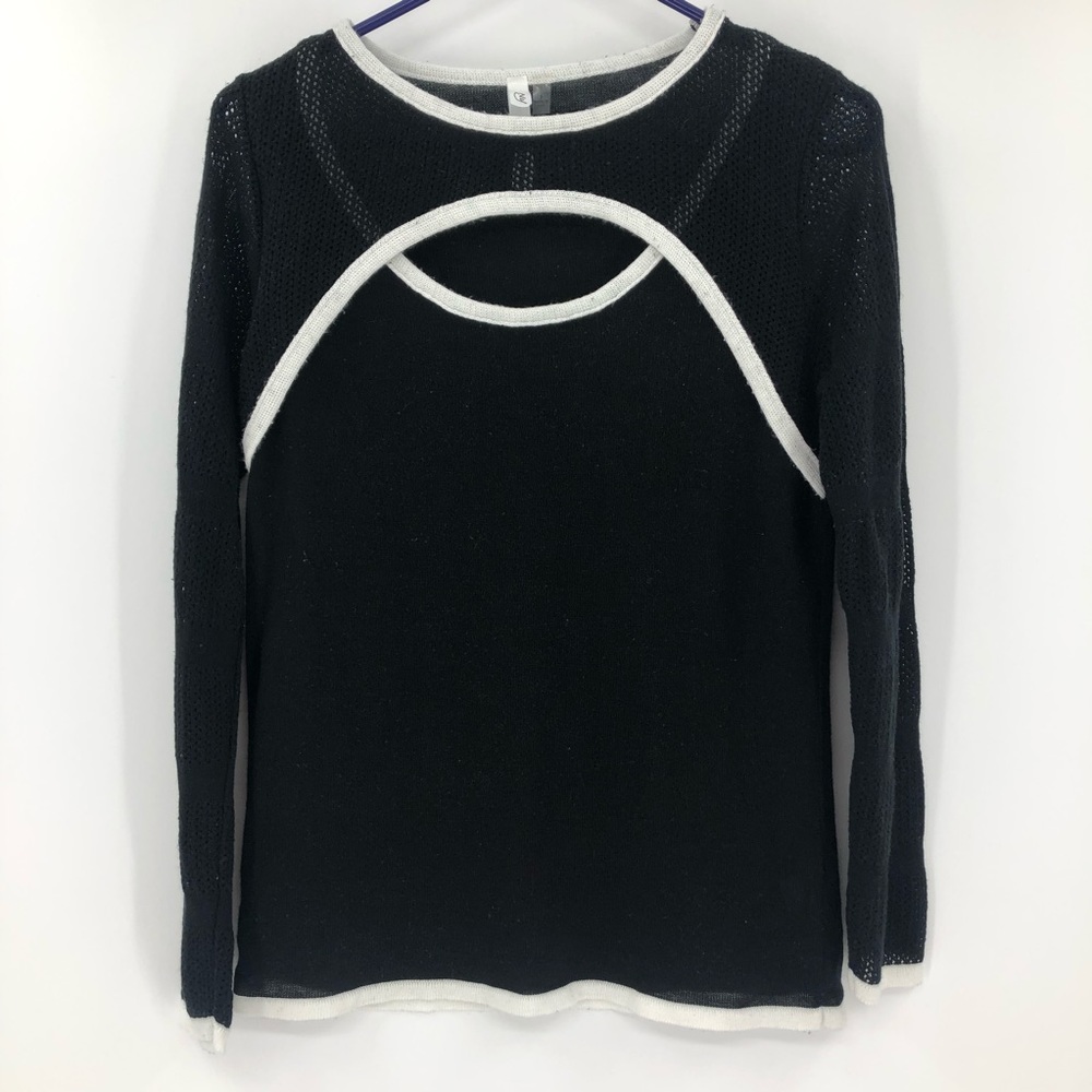 NY Collection Sweater Womens Small Black Long Sleeve Knit Overlay